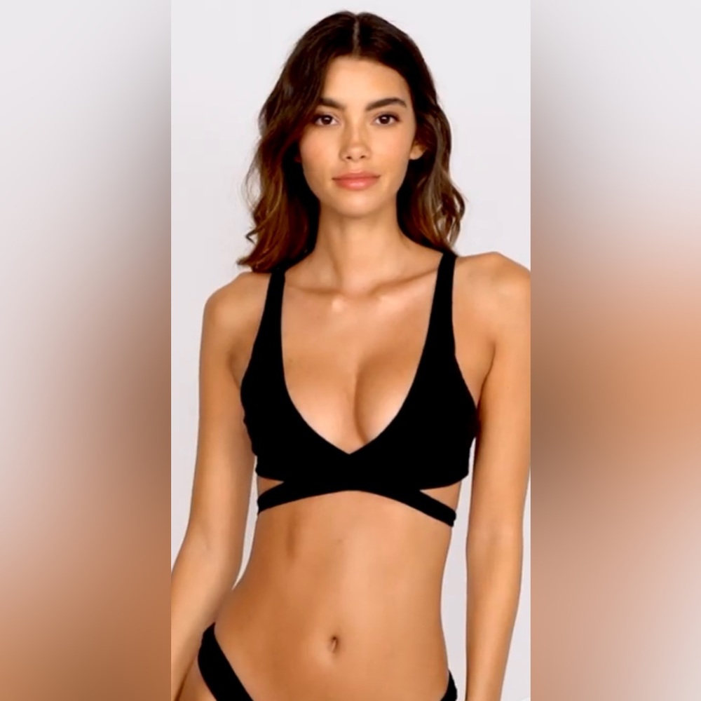 NWT Revolve Beach Bunny Skylar Ribbed Triangle Wrap Bikini Top in Carbon Large - Picture 3 of 15